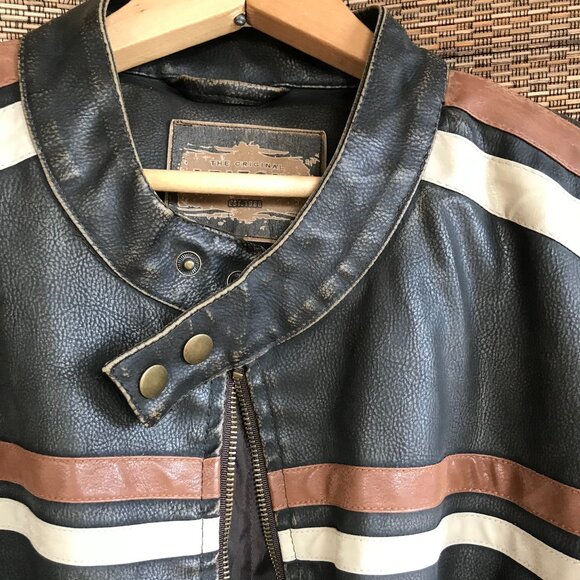 Arizona Leather Biker Jacket w/Stripes: Brown Pebbled, Fully Lined, Men’s XL - Picture 10 of 12